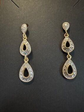 Gold Plated Teardrop Dangle Earrings with Diamond Accents